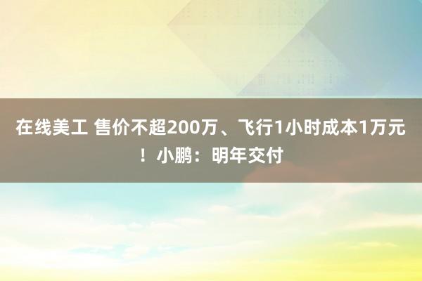 在线美工 售价不超200万、飞行1小时成本1万元！小鹏：明年交付